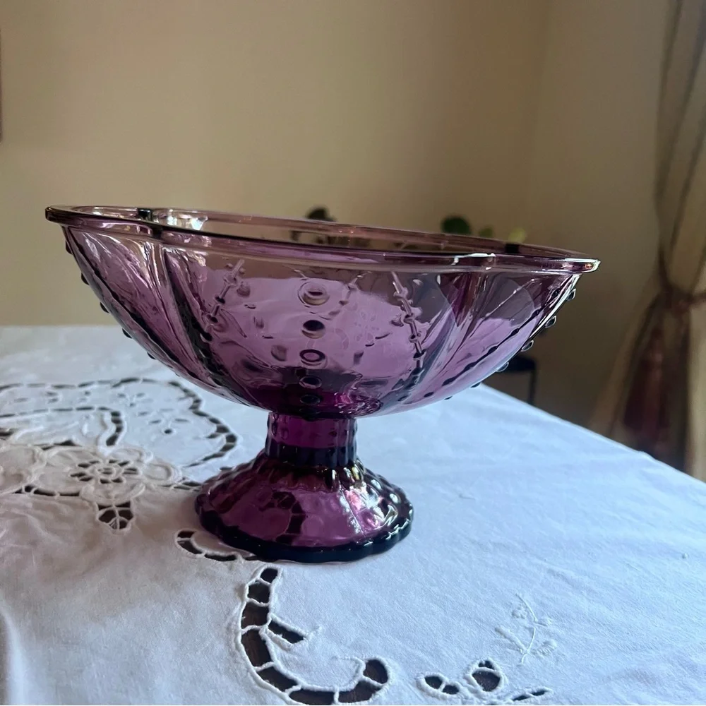 Purple Amethyst color Pedestal Bowl With Hobnail Detail Ikea vintage inspired …